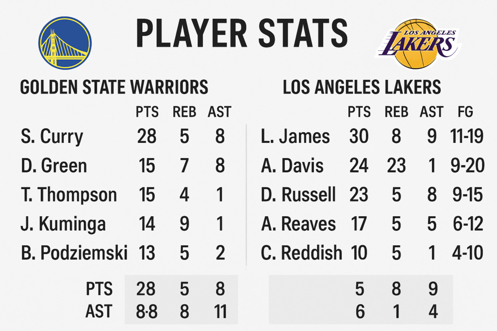 Golden State Warriors vs Lakers Match Player Stats